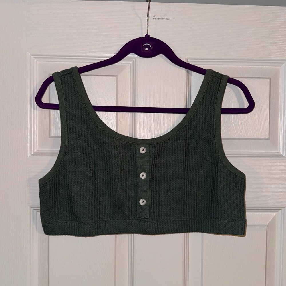 Old Navy Waffle Knit Brami Tank Top XXL Forest Green Button Front NWOT